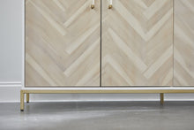 Load image into Gallery viewer, 71&quot; White &amp; Brass Storage Credenza with Herringbone-Patterned Doors
