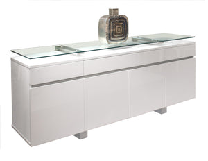 69" Modern Glass Executive Desk with White Lacquer Drawers
