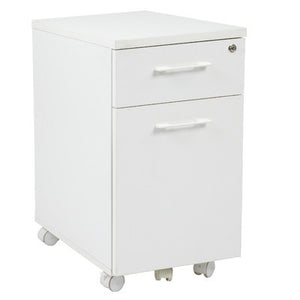 Contemporary Locking White File Cabinet with Casters