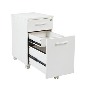 Contemporary Locking White File Cabinet with Casters