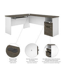 Load image into Gallery viewer, 71&quot; x 59&quot; L-shaped Desk with Hutch in White &amp; Walnut Gray
