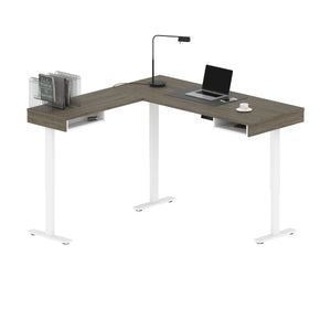 71" Walnut Gray and White Standing L-Shaped Desk