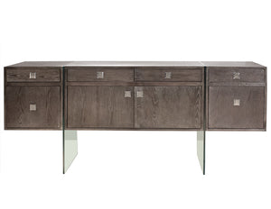 Modern 69" Executive Desk with Walnut 4 Drawer Top & Premium Glass Legs
