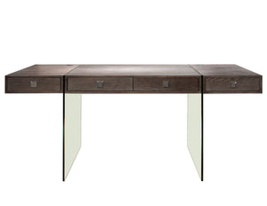Modern 69" Executive Desk with Walnut 4 Drawer Top & Premium Glass Legs