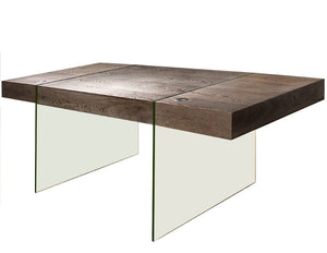 Modern 69" Executive Desk with Walnut 4 Drawer Top & Premium Glass Legs