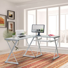Load image into Gallery viewer, 62&quot; L-Shaped Modern Desk in Glass/Silver
