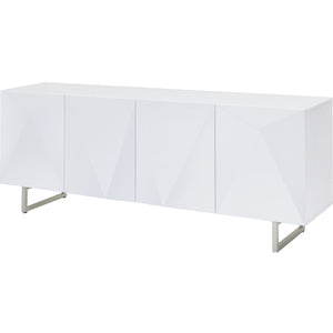 High Gloss White Storage Credenza with Tempered Glass Top