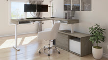 Load image into Gallery viewer, 71&quot; Dual Monitor Adjustable Desk with Credenza in Walnut Gray and White
