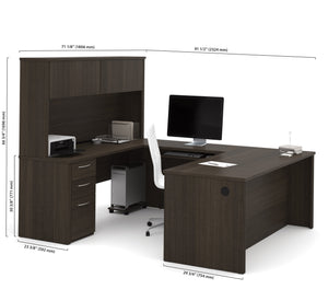 71" X 92" U-Shaped Desk with Pedestal and Hutch in Dark Chocolate
