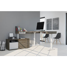 Load image into Gallery viewer, 71&quot; Adjustable-height Standing Desk in Walnut Gray and White with Credenza

