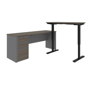 Bark Gray and Slate Single Pedestal Desk with Included Height Adjustable Desk