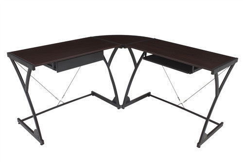 Mocha Walnut L-shaped Desk with Solid Wood Work Surface and Storage