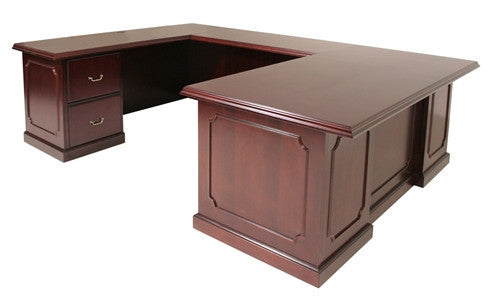 Premium U-shaped Mahogany Veneer Office Desk with Intricate Details