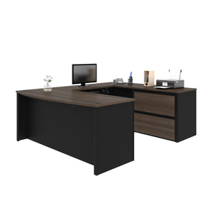 U-shaped Premium Desk in Antigua & Black with Oversized File Drawers