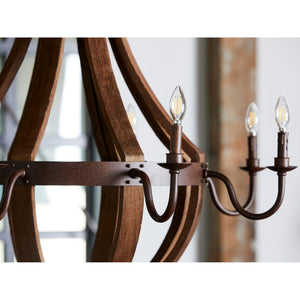 Office Hanging Pendant Lamp of Eucalyptus Wood & Iron