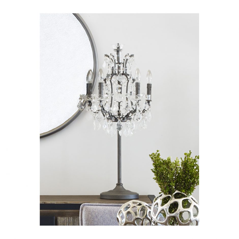 Unique Iron & Glass Tabletop Lamp in Chandelier-Style