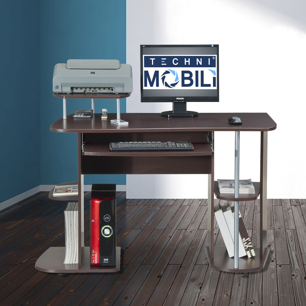 Modern Chocolate Desk with Integrated Shelving and Storage