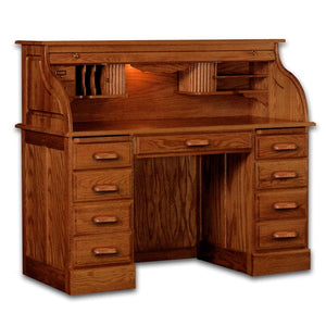 54" Solid Oak Double Pedestal Rolltop Desk with Finish Options