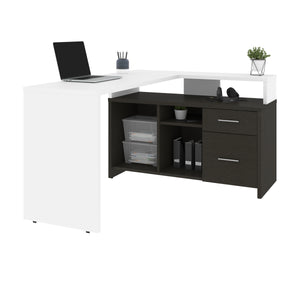 Unique White & Deep Gray 56" X 44" Corner Desk with Credenza