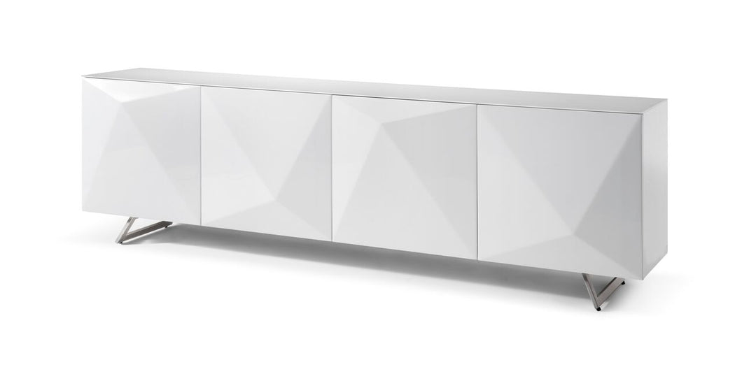 Gorgeous Glass-Top Crystal White Storage Credenza