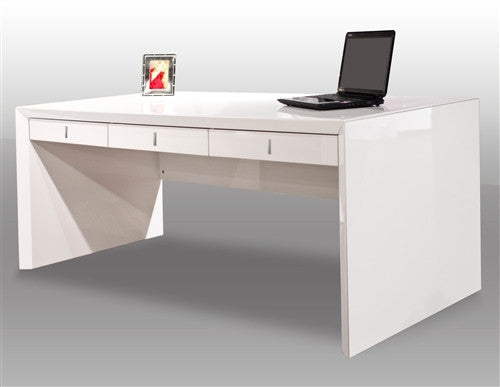 Ultra Modern White Lacquer Executive Desk with Three Drawers