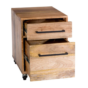 Solid Mango Wood Mobile File Cabinet with Two Drawers