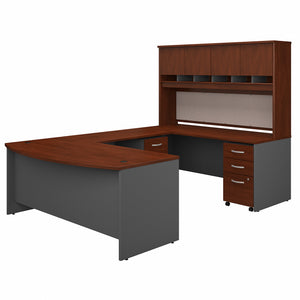 Hansen Cherry & Gray Bow Front 72" U-Shaped Desk with Mobile Files & Hutch