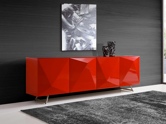 Gorgeous Glass-Top Red Storage Credenza