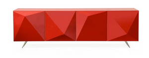 Gorgeous Glass-Top Red Storage Credenza
