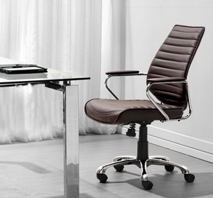 Elegant Espresso Leather & Chrome Mid-Back Chair