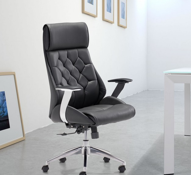 Black Leather & Chrome Modern Office Chair with Ultimate Comfort