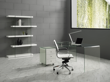 Load image into Gallery viewer, Ultra Modern L-shaped Glass Desk with White Cabinet
