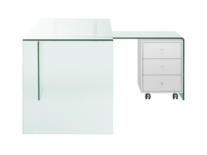 Ultra Modern L-shaped Glass Desk with White Cabinet
