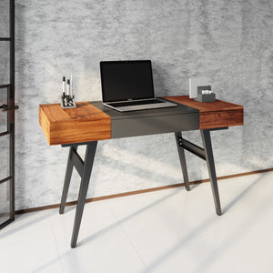 51" Expandable Desktop Desk with Storage in Mahogany/Slate