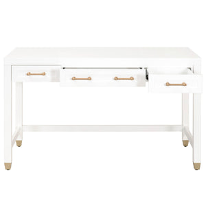 Matte White Lacquer & Brushed Brass 54" Office Desk