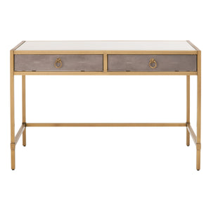 49" Brushed Gold & Gray Faux Shagreen Resin Desk