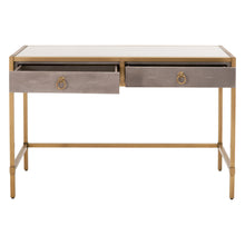 Load image into Gallery viewer, 49&quot; Brushed Gold &amp; Gray Faux Shagreen Resin Desk
