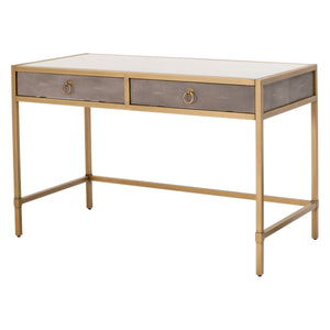 49" Brushed Gold & Gray Faux Shagreen Resin Desk