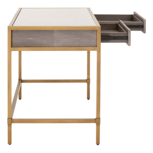 49" Brushed Gold & Gray Faux Shagreen Resin Desk