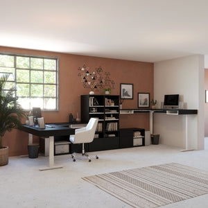 Pair of 88" L-Shaped Black and White Desks with Built-in Storage