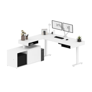 71" Desk with Dual Monitor Support, Adjustable Height in Black and White