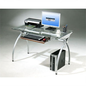 Desk with Tempered Glass and Mahogany Keyboard Tray