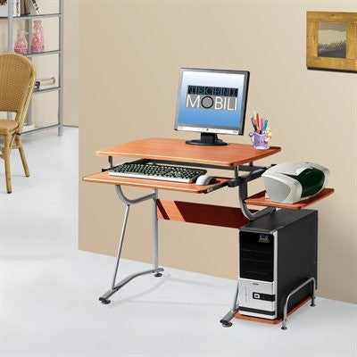 Space-Saving Cherry Desk and Silver Steel Frame