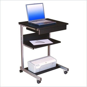 Mobile Laptop Stand in Graphite with Shelving & Storage Drawer