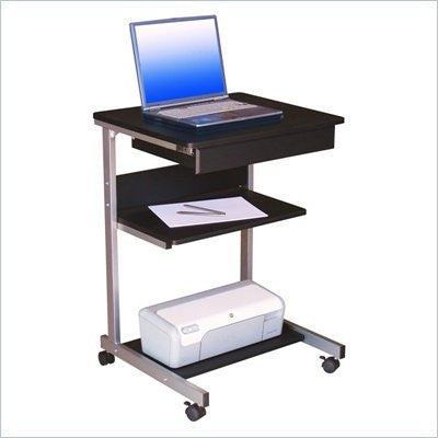 Mobile Laptop Stand in Graphite with Shelving & Storage Drawer