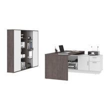 Load image into Gallery viewer, L-Shaped 71&quot; Bark Gray and White Executive Desk with Storage
