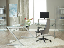 Load image into Gallery viewer, Frosted Glass and Aluminum Desk with Z-Shaped Legs
