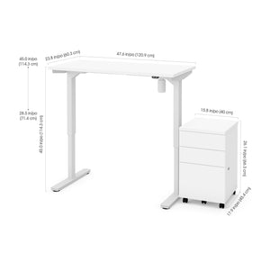 48" White Programmable-Height Desk & Mobile File Cabinet Set