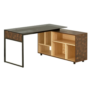 56" L-Desk with Credenza in Checkered Oak