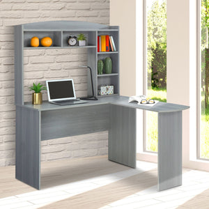 47" Modern L-Desk with Hutch in Gray